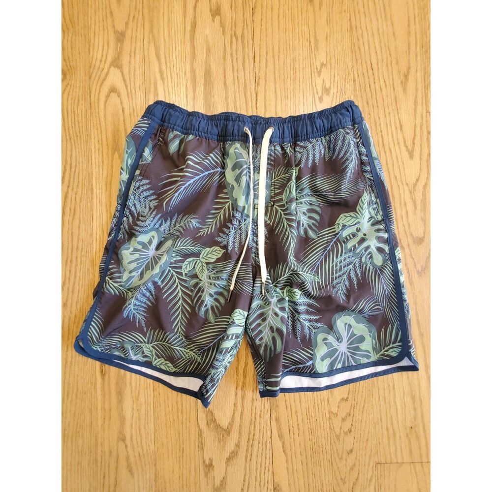 Fair Harbor Boys L The Anchor Shorts  Navy Evergreen Floral Lined EUC